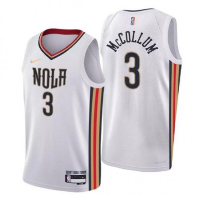 Men New Orleans Pelicans 3 C J  McCollum 2021 22 White City Edition 75th Anniversary Stitched Jerse