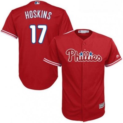 Youth Majestic Philadelphia Phillies 17 Rhys Hoskins Replica Red Alternate Cool Base MLB Jersey