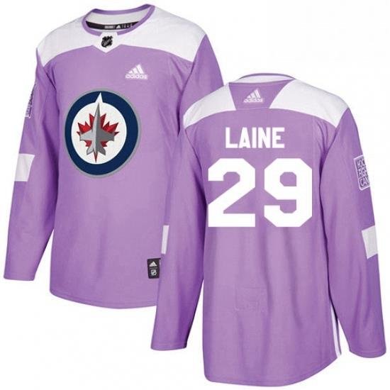 Mens Adidas Winnipeg Jets 29 Patrik Laine Authentic Purple Fights Cancer Practice NHL Jersey