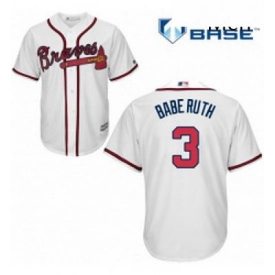 Mens Majestic Atlanta Braves 3 Babe Ruth Replica White Home Cool Base MLB Jersey