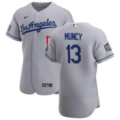 Men Los Angeles Dodgers 13 Max Muncy Men Nike Gray Road 2020 World Series Bound Flex Base Team MLB Jersey