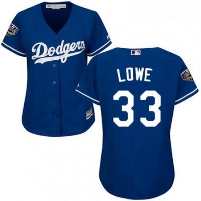 Womens Majestic Los Angeles Dodgers 33 Mark Lowe Authentic Royal Blue Alternate Cool Base 2018 World Series MLB Jersey