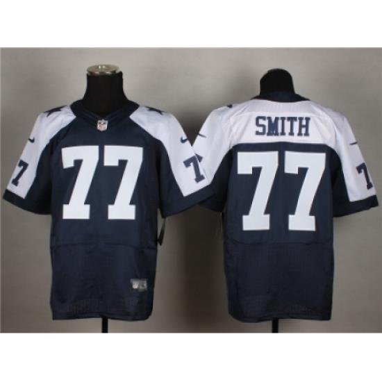 Nike Dallas CoWboys 77 Tyron Smith blue Elite thankgiving NFL Jersey