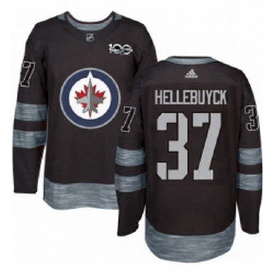 Mens Adidas Winnipeg Jets 37 Connor Hellebuyck Authentic Black 1917 2017 100th Anniversary NHL Jersey