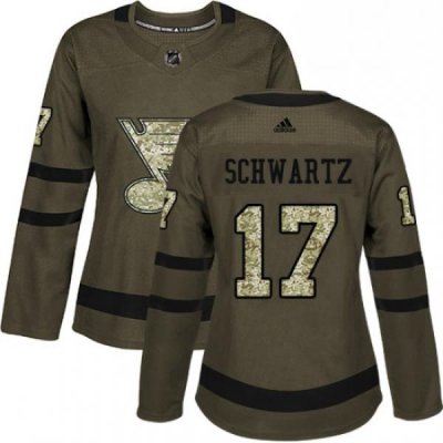 Womens Adidas St Louis Blues 17 Jaden Schwartz Authentic Green Salute to Service NHL Jersey