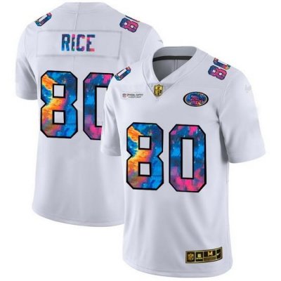 San Francisco 49ers 80 Jerry Rice Men White Nike Multi Color 2020 NFL Crucial Catch Limited NFL Jersey