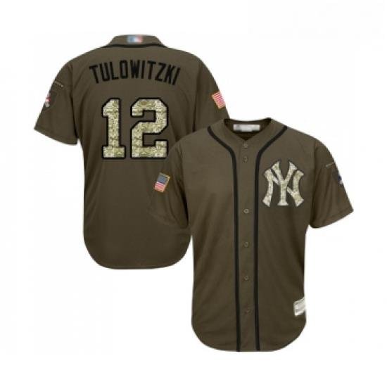 Youth New York Yankees 12 Troy Tulowitzki Authentic Green Salute to Service Baseball Jersey