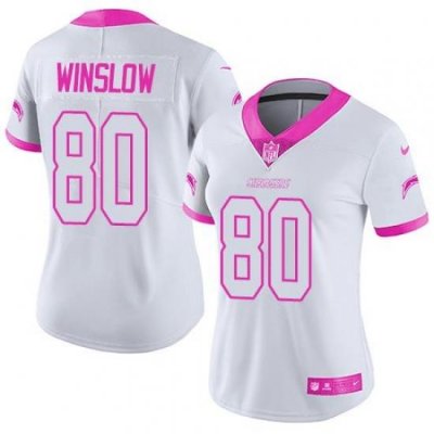 Nike Chargers #80 Kellen Winslow White Pink Womens Stitched NFL Limited Rush Fashion Jersey