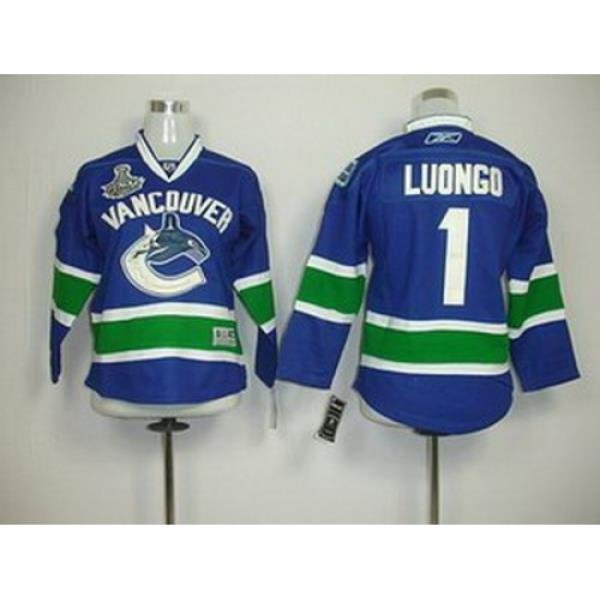 KIDS Vancouver Canucks 1 Roberto Luongo BLUE 2011 tanley Cup Jersey