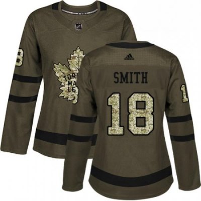 Womens Adidas Toronto Maple Leafs 18 Ben Smith Authentic Green Salute to Service NHL Jersey