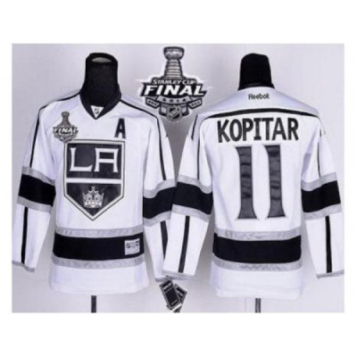 Kids Los Angeles Kings #11 Anze Kopitar White Road 2014 Stanley Cup Finals Stitched NHL Jerseys