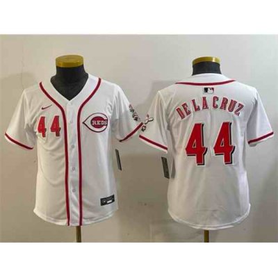 Youth Cincinnati Reds 44 Elly De La Cruz White Home Limited Stitched Baseball Jersey