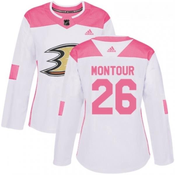 Womens Adidas Anaheim Ducks 26 Brandon Montour Authentic WhitePink Fashion NHL Jersey