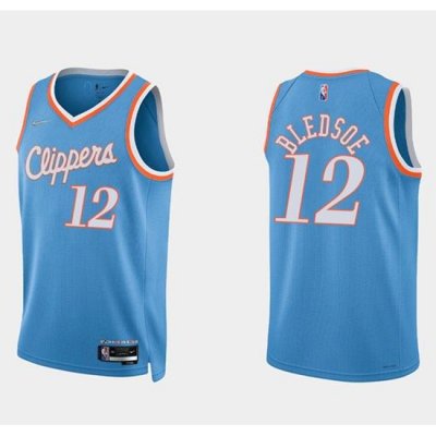 Men Los Angeles Clippers 12 Eric Bledsoe 2021 22 Blue 75th Anniversary City Edition Stitched Basketball Jersey