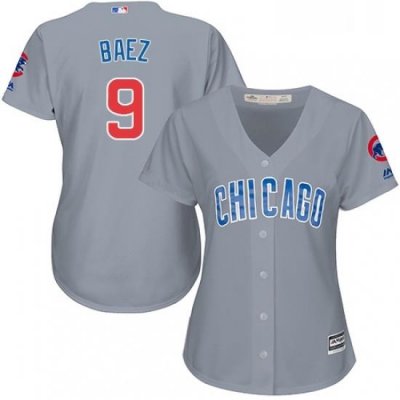 Womens Majestic Chicago Cubs 9 Javier Baez Replica Grey Road MLB Jersey