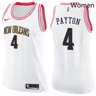 Womens Nike New Orleans Pelicans 4 Elfrid Payton Swingman White Pink Fashion NBA Jersey