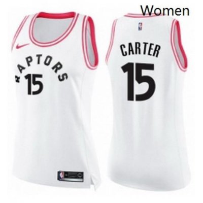 Womens Nike Toronto Raptors 15 Vince Carter Swingman WhitePink Fashion NBA Jersey