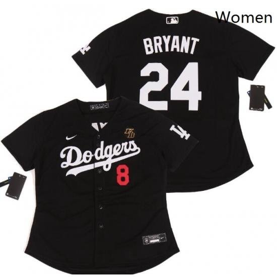 Women Dodgers Front 8 Back 24 Kobe Bryant Black Cool Base Stitched MLB Jersey