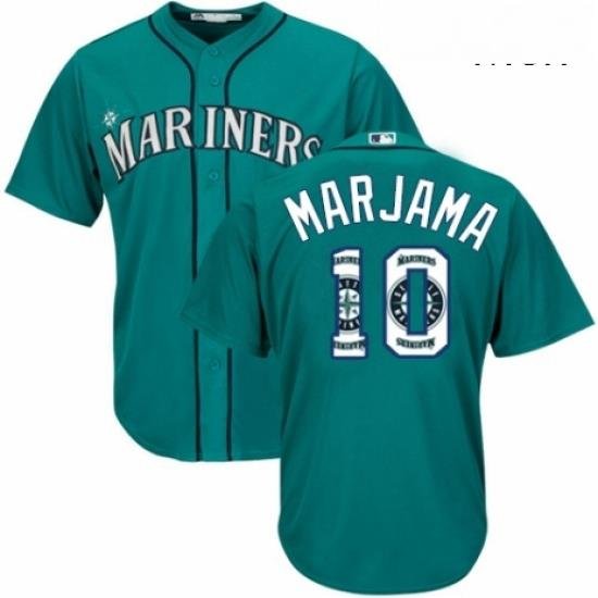 Mens Majestic Seattle Mariners 10 Mike Marjama Authentic Teal Green Team Logo Fashion Cool Base MLB Jersey