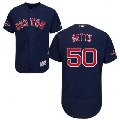 Mens Majestic Boston Red Sox 50 Mookie Betts Navy Blue Alternate Flex Base Authentic Collection 2018 World Series Jersey