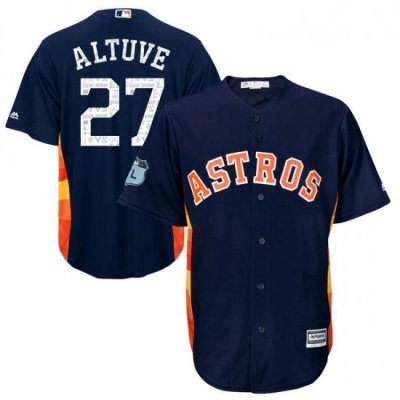 Youth Majestic Houston Astros 27 Jose Altuve Authentic Navy Blue 2017 Spring Training Cool Base MLB Jersey