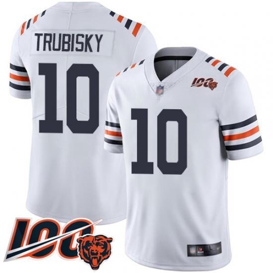 Youth Chicago Bears 10 Mitchell Trubisky White 100th Season Limited Football Jersey