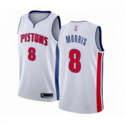 Mens Detroit Pistons 8 Markieff Morris Authentic White Basketball Jersey Association Edition