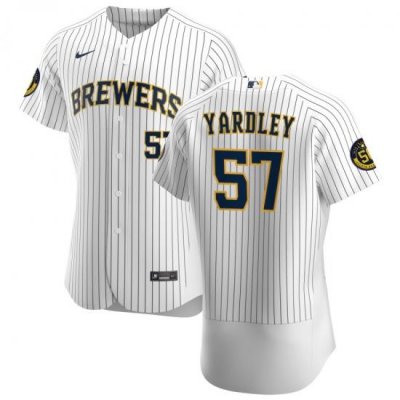 Men MilWaukee BreWers 57 Eric Yardley Men Nike White Home 2020 Flex Base Player MLB Jersey