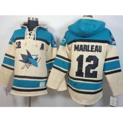 San Jose Sharks #12 Patrick Marleau Cream Stitched NHL Sawyer Hooded Sweatshirt