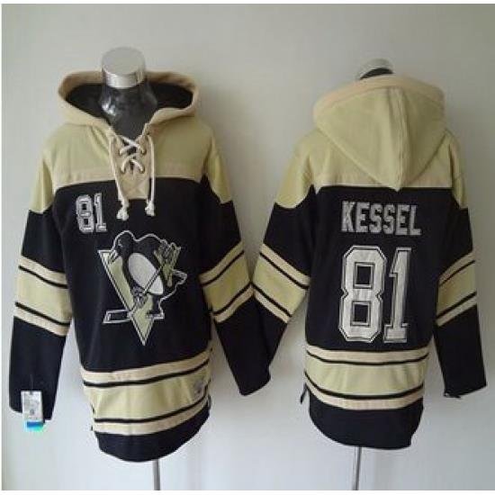 Men Pittsburgh Penguins 81 Phil Kessel Black Sawyer Hooded Sweatshirt Stitched NHL jersey