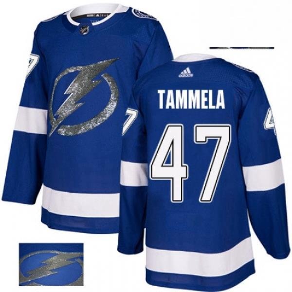 Mens Adidas Tampa Bay Lightning 47 Jonne Tammela Authentic Royal Blue Fashion Gold NHL Jersey