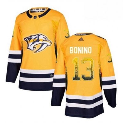 Mens Adidas Nashville Predators 13 Nick Bonino Authentic Gold Drift Fashion NHL Jersey