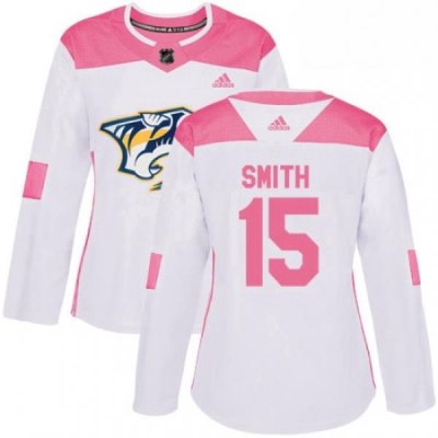 Womens Adidas Nashville Predators 15 Craig Smith Authentic WhitePink Fashion NHL Jersey