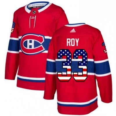 Mens Adidas Montreal Canadiens 33 Patrick Roy Authentic Red USA Flag Fashion NHL Jersey