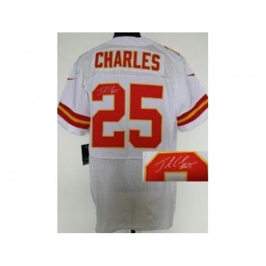 Nike Kansas City Chiefs 25 Jamaal Charles White Elite Signed NFL Jersey