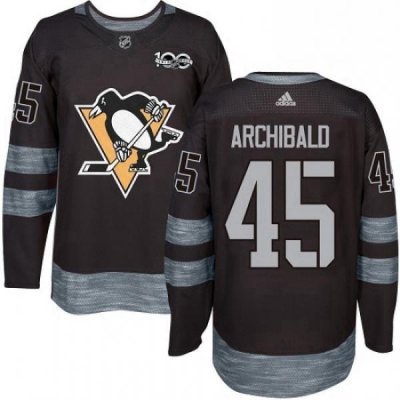 Mens Adidas Pittsburgh Penguins 45 Josh Archibald Authentic Black 1917 2017 100th Anniversary NHL Jersey