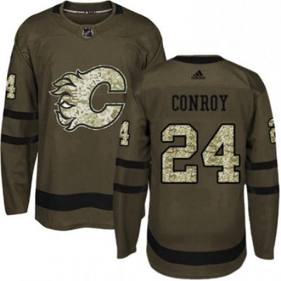 Mens Adidas Calgary Flames 24 Craig Conroy Premier Green Salute to Service NHL Jersey