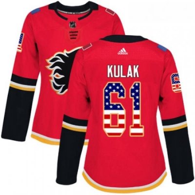 Womens Adidas Calgary Flames 61 Brett Kulak Authentic Red USA Flag Fashion NHL Jersey