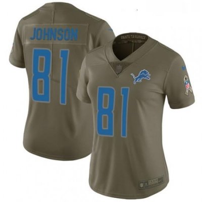 Womens Nike Detroit Lions 81 Calvin Johnson Limited Olive 2017 Salute to Service NFL Jersey