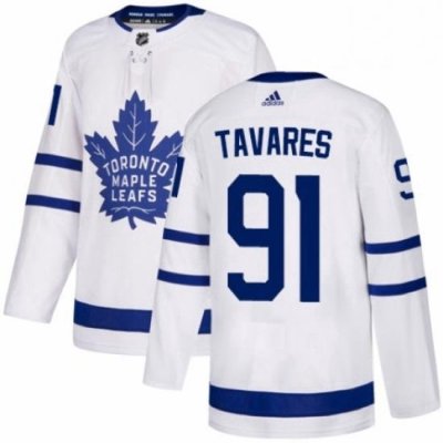 Mens Adidas Toronto Maple Leafs 91 John Tavares Authentic White Away NHL Jersey