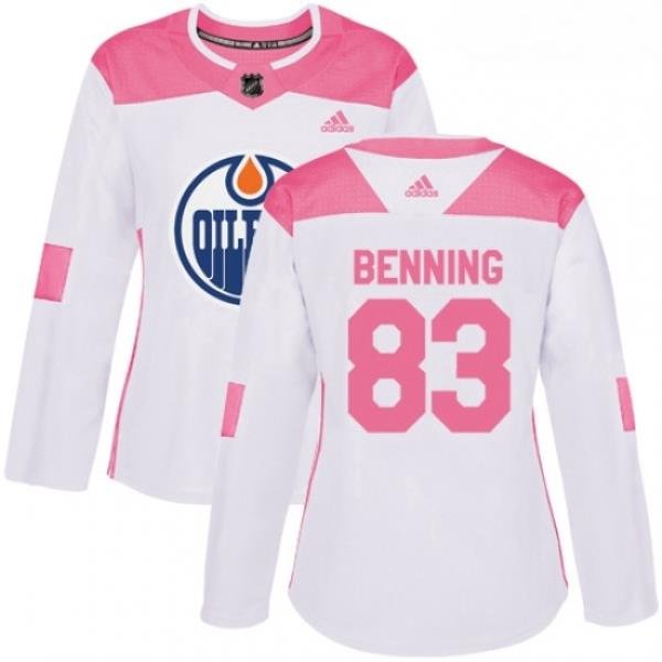 Womens Adidas Edmonton Oilers 83 Matt Benning Authentic WhitePink Fashion NHL Jersey