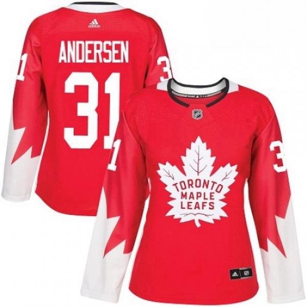 Womens Adidas Toronto Maple Leafs 31 Frederik Andersen Authentic Red Alternate NHL Jersey