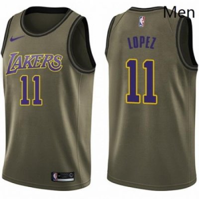 Mens Nike Los Angeles Lakers 11 Brook Lopez Swingman Green Salute to Service NBA Jersey