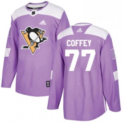 Mens Adidas Pittsburgh Penguins 77 Paul Coffey Authentic Purple Fights Cancer Practice NHL Jersey