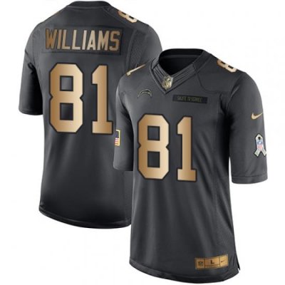 Youth Nike Chargers #81 Mike Williams Black Stitched NFL Limited Gold Salute to Service Jersey