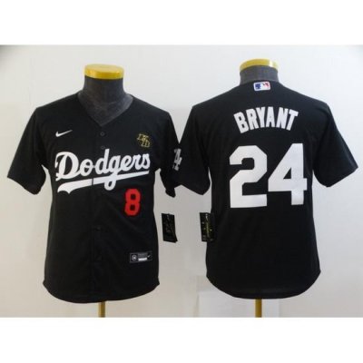 Youth Los Angeles Dodgers Front 8 Back 24 Kobe Bryant With KB Patch Black Cool Base Stitched MLB Jersey