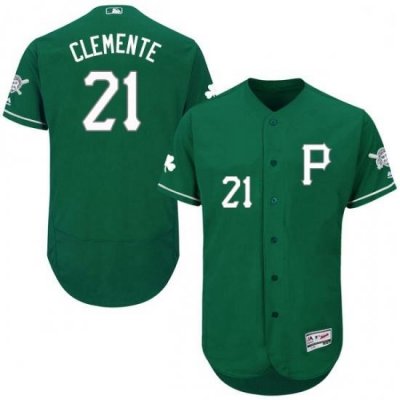 Mens Majestic Pittsburgh Pirates 21 Roberto Clemente Green Celtic Flexbase Authentic Collection MLB Jersey