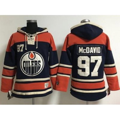 Edmonton Oilers 97 Connor McDavid Navy Blue Women Old Time Lacer NHL Hoodie