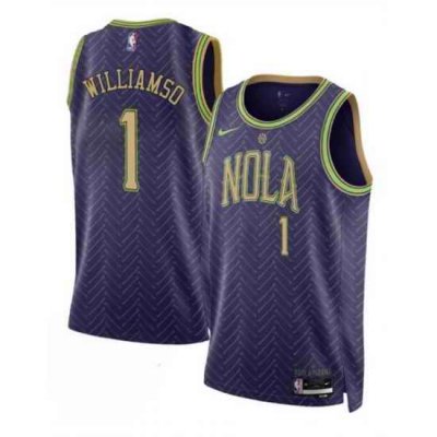 Men New Orleans Pelicans 1 Zion Williamson Purple 2024 25 City Ediiton Stitched Basketball Jersey