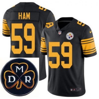 Men's Nike Pittsburgh Steelers #59 Jack Ham Elite Black Rush NFL MDR Dan Rooney Patch Jersey